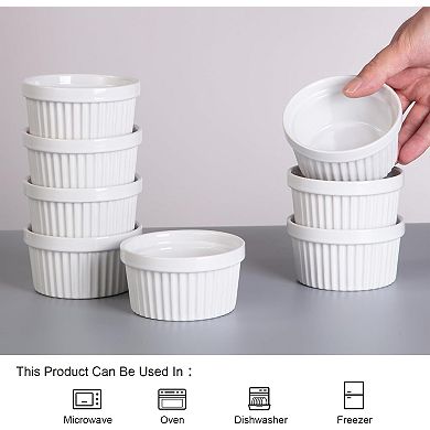 8 Oz Ramekins Set of 8, Ceramic Ramiken Oven Safe, Stackable Souffle Cups, Creme Brulee Ramekins
