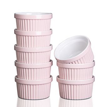 8 Oz Ramekins Set of 8, Ceramic Ramiken Oven Safe, Stackable Souffle Cups, Creme Brulee Ramekins