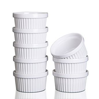 8 Oz Ramekins Set of 8, Ceramic Ramiken Oven Safe, Stackable Souffle Cups, Creme Brulee Ramekins