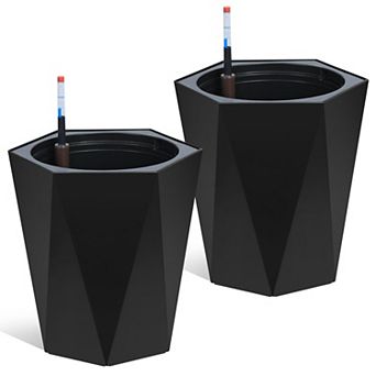 16 in Tall Planter 2 pc Large Outdoor Indoor Plant Pots-Modern Diamond Plant Pot for Front Porch Patio