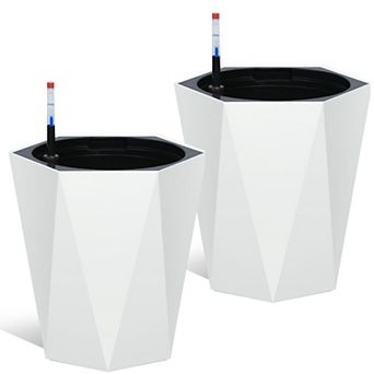 16 in Tall Planter 2 pc Large Outdoor Indoor Plant Pots-Modern Diamond Plant Pot for Front Porch Patio