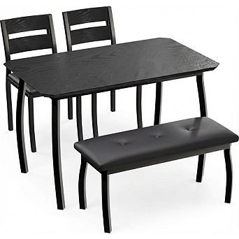 4 pc Farmhouse Dining Table Set for 4,Space Saving Rustic Kitchen Table with 2 Padded Chairs,Bench