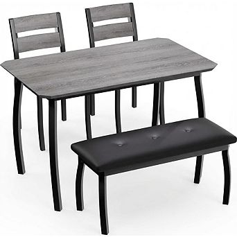 4 pc Farmhouse Dining Table Set for 4,Space Saving Rustic Kitchen Table with 2 Padded Chairs,Bench