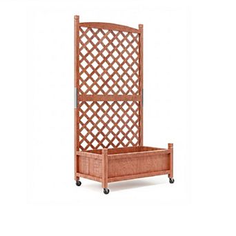 Wood Planter Box with Trellis, Raised Garden Bed with Lattice & Wheels, Privacy Planters for Patio