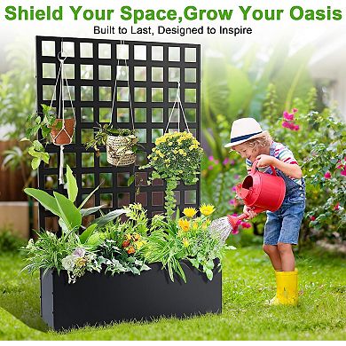 Metal Planter Boxes with Trellis Privacy Screen Outdoor,Galvanized Privacy Planters for Veggies