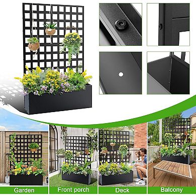 Metal Planter Boxes with Trellis Privacy Screen Outdoor,Galvanized Privacy Planters for Veggies