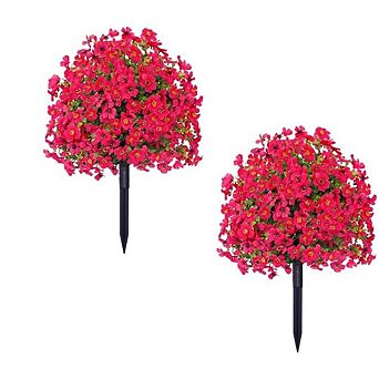 2x Artificial Flowers with Ground Spike,Fake Fabric Flower Faux Plant for Decoration Planter Outdoor