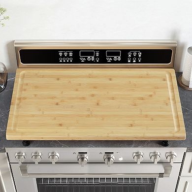 Stove Top Cover,Cutting Board Adjustable Feet,Juice Groove,Built-in Handle for Extra Kitchen Space