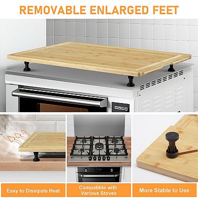 Stove Top Cover,Cutting Board Adjustable Feet,Juice Groove,Built-in Handle for Extra Kitchen Space