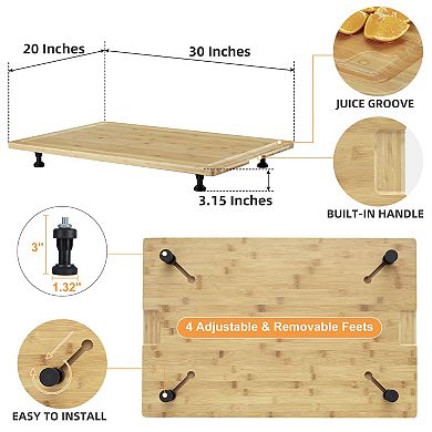 Stove Top Cover,Cutting Board Adjustable Feet,Juice Groove,Built-in Handle for Extra Kitchen Space