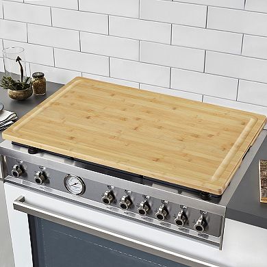 Stove Top Cover,Cutting Board Adjustable Feet,Juice Groove,Built-in Handle for Extra Kitchen Space