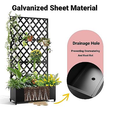 Privacy Screen with Planter Box, Garden Planter Box with Trellis for for Climbing Plants