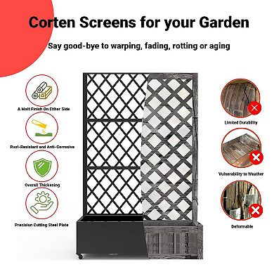 Privacy Screen with Planter Box, Garden Planter Box with Trellis for for Climbing Plants
