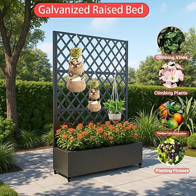 Privacy Screen with Planter Box, Garden Planter Box with Trellis for for Climbing Plants
