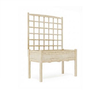Tall Wooden Garden Planter with Trellis,Stand - Elevated Raised Bed with Liner for Vegetables