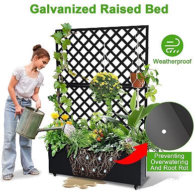 Metal Planter Boxes with Trellis Privacy Screen Outdoor,Galvanized Privacy Planters for Veggies