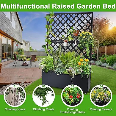 Metal Planter Boxes with Trellis Privacy Screen Outdoor,Galvanized Privacy Planters for Veggies