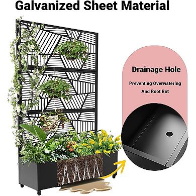 Privacy Screen with Planter Box, Garden Planter Box with Trellis for for Climbing Plants