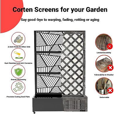 Privacy Screen with Planter Box, Garden Planter Box with Trellis for for Climbing Plants