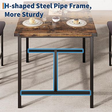 Dining Table Set for 4 W/Footrest & Backrest, Counter Height Table with 4 Upholstered Bar Stools