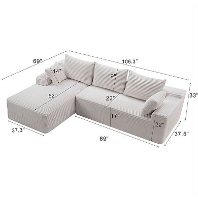 Lufeiya 106" Sectional Sofa with L-Shape Chaise, 4-Seat Deep Seat, Upholstered No Assembly Sofa