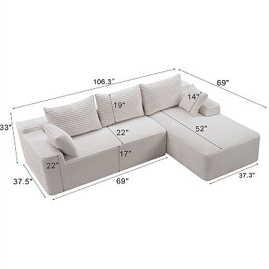 Lufeiya 106" Modular Sectional Sofa with L-Shape Chaise, 4-Seat Deep Seat Corner Couch, No Assembly