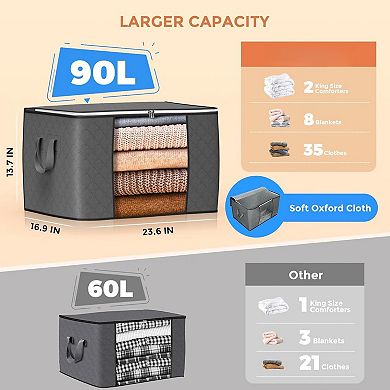 90L Foldable Storage Bags Reinforced Handles Clear Window