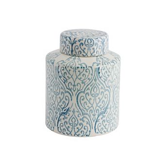 Hello Honey Decorative Ceramic Ginger Jar with Lid, Blue and White