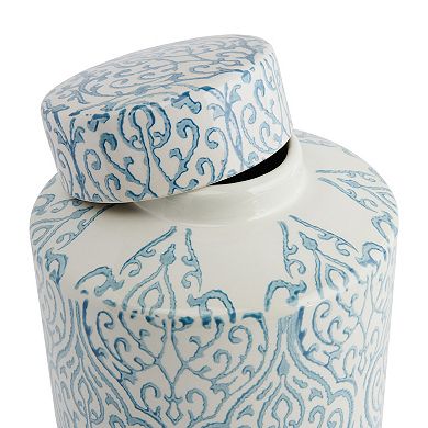 Hello Honey Decorative Ceramic Ginger Jar with Lid, Blue and White