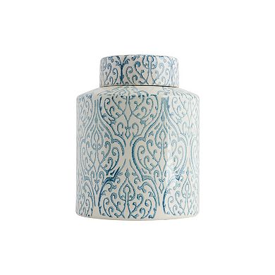 Hello Honey Decorative Ceramic Ginger Jar with Lid, Blue and White
