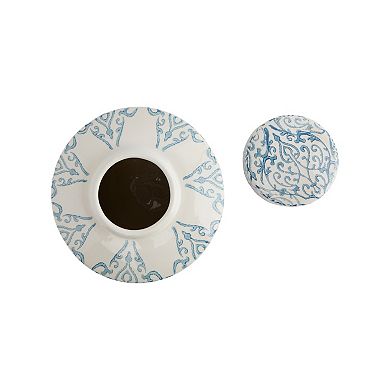 Hello Honey Decorative Ceramic Ginger Jar with Lid, Blue and White