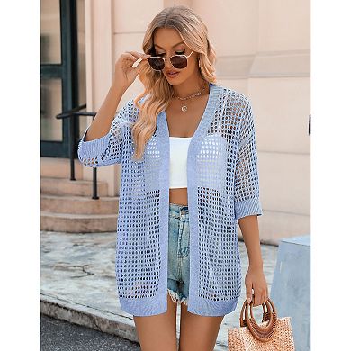 Zeagoo Plus Size Crochet Cardigan Short Sleeve Open Front Lightweight Summer Boho Kimono Cardigans