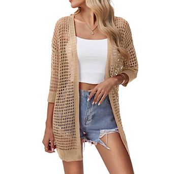 Zeagoo Plus Size Crochet Cardigan Short Sleeve Open Front Lightweight Summer Boho Kimono Cardigans