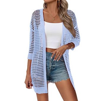 Zeagoo Plus Size Crochet Cardigan Short Sleeve Open Front Lightweight Summer Boho Kimono Cardigans