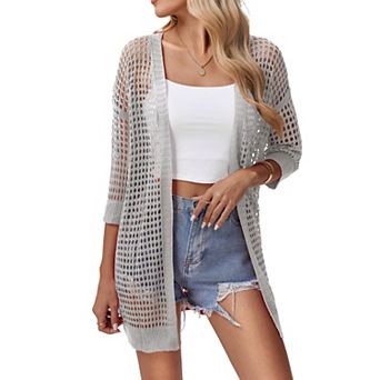 Zeagoo Plus Size Crochet Cardigan Short Sleeve Open Front Lightweight Summer Boho Kimono Cardigans