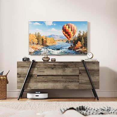 Entertainment Center with 2 Drawers, Adjustable Shelves & U-Shaped Metal Legs