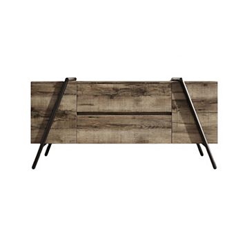 Entertainment Center with 2 Drawers, Adjustable Shelves & U-Shaped Metal Legs