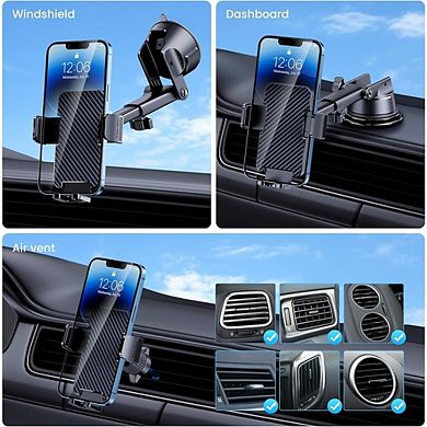 Military Grade Suction Car Phone Holder for Dashboard Windshield and Air Vent