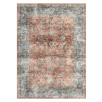 Washable Vintage Distressed Area Rug Non Slip Low Pile Soft Carpet for Living Room Bedroom