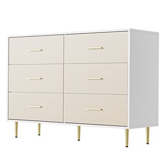 6 Drawer Dresser for Bedroom with Gold Handles, Modern Chest of Drawers, Wooden Dressers Organizer