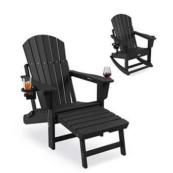 Folding Adirondack Rock Chair, Adirondack Chairs with 2 cup Holder, Outdoor Chair for Patio Garden