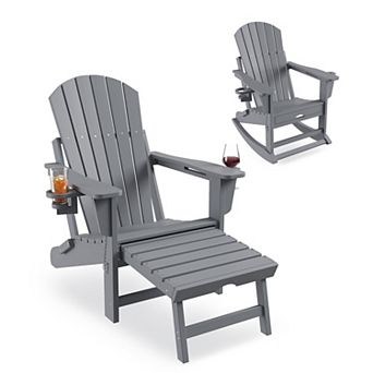 Folding Adirondack Rock Chair, Adirondack Chairs with 2 cup Holder, Outdoor Chair for Patio Garden