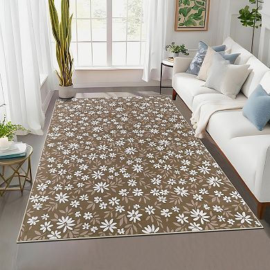 Farmhouse Ultra Soft Flower Rug, Non Slip Non Shedding Low Pile Mat, Washable Foldable Carpet