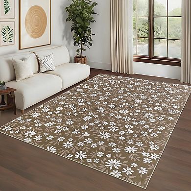 Farmhouse Ultra Soft Flower Rug, Non Slip Non Shedding Low Pile Mat, Washable Foldable Carpet