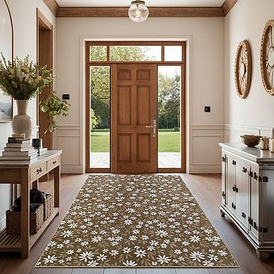 Farmhouse Ultra Soft Flower Rug, Non Slip Non Shedding Low Pile Mat, Washable Foldable Carpet