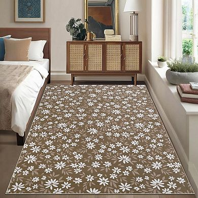 Farmhouse Ultra Soft Flower Rug, Non Slip Non Shedding Low Pile Mat, Washable Foldable Carpet