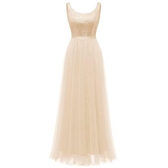 Long Formal Sequin Mesh Sleeveless Dress