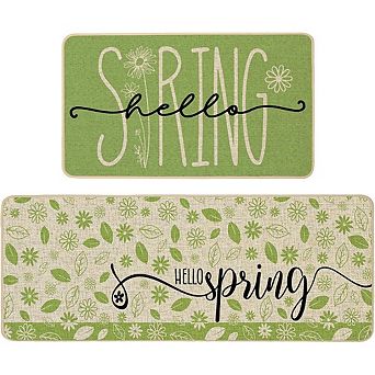 Green Leaves Daisy Floral Kitchen Mat Set of 2