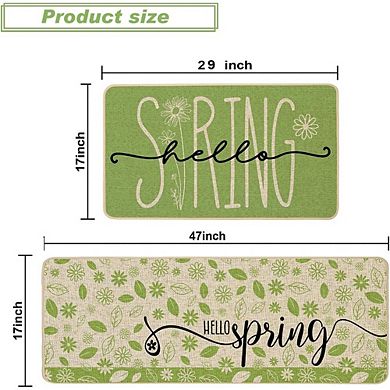 Green Leaves Daisy Floral Kitchen Mat Set of 2