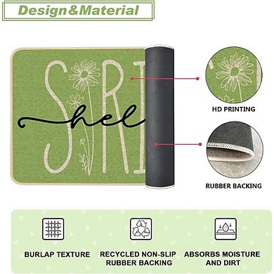 Green Leaves Daisy Floral Kitchen Mat Set of 2